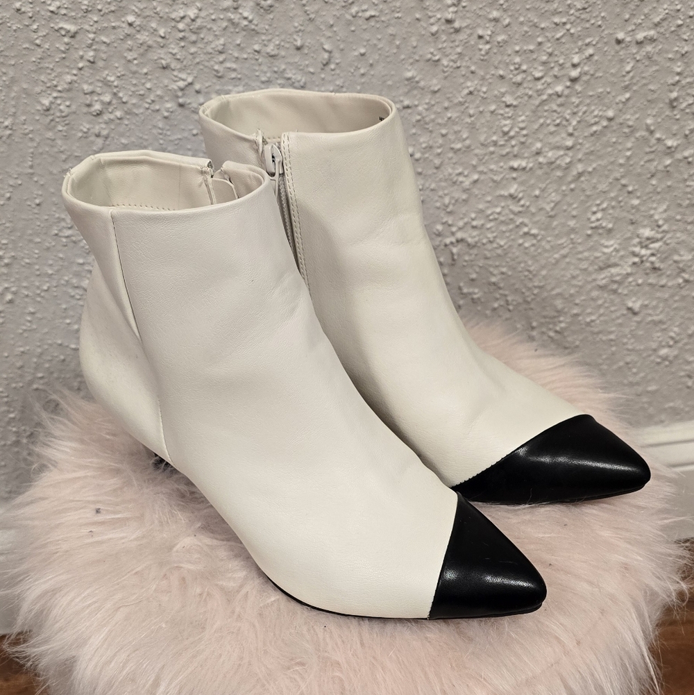 Anne Klein White and Black Ankle Booties